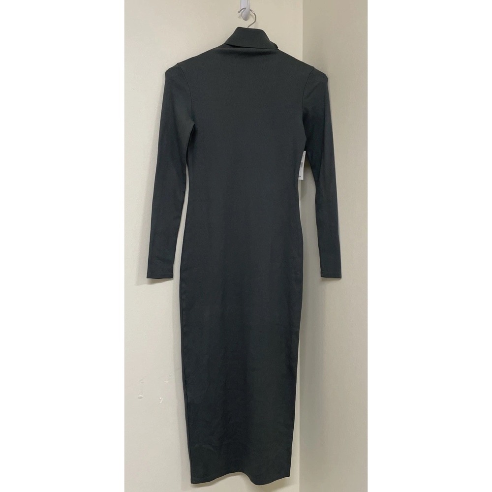 NWT AG Adriano Goldschmied Ribbed Knit Turtleneck Midi Dress Olive Green Size S